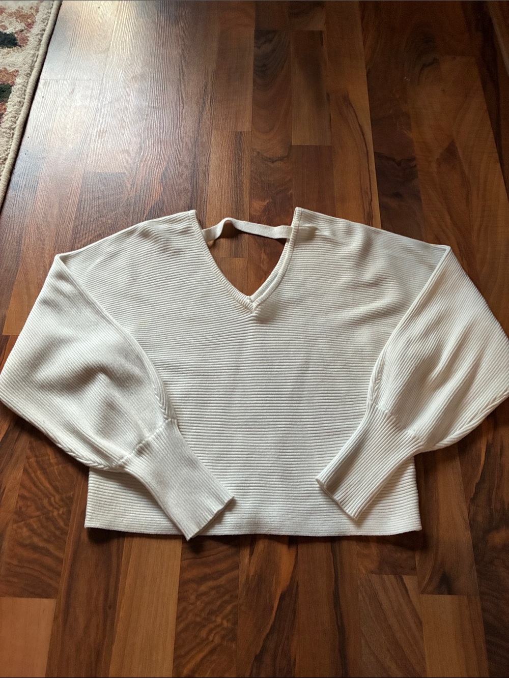 Pink Rose Cream V-Neck Ribbed Sweater